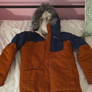 Columbia Rust and Navy Jacket with Faux Fur Hood